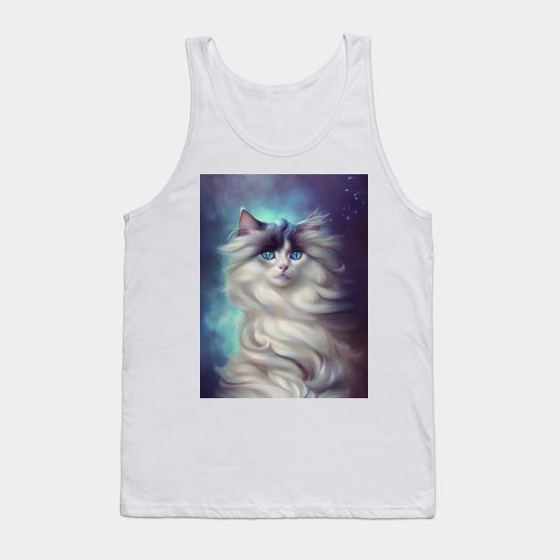 Long Haired Cat - Modern Digital Art Tank Top by Ai-michiart